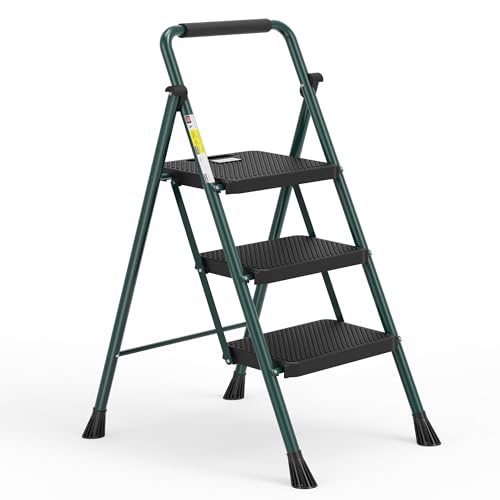 HBTOWER STEP LADDER, FOLDING STEP STOOL WITH WIDE ANTI-SLIP PEDAL - DARK/GREEN - Like New