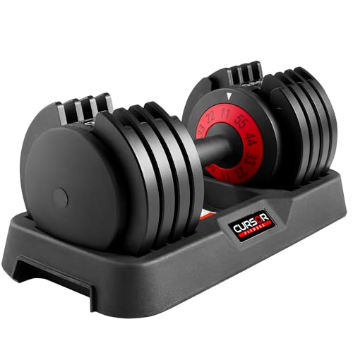 CURSOR FITNESS ADJUSTABLE DUMBBELLS, 5-IN-1 QUICK ADJUSTABLE WEIGHTS - BLACK/RED - Like New
