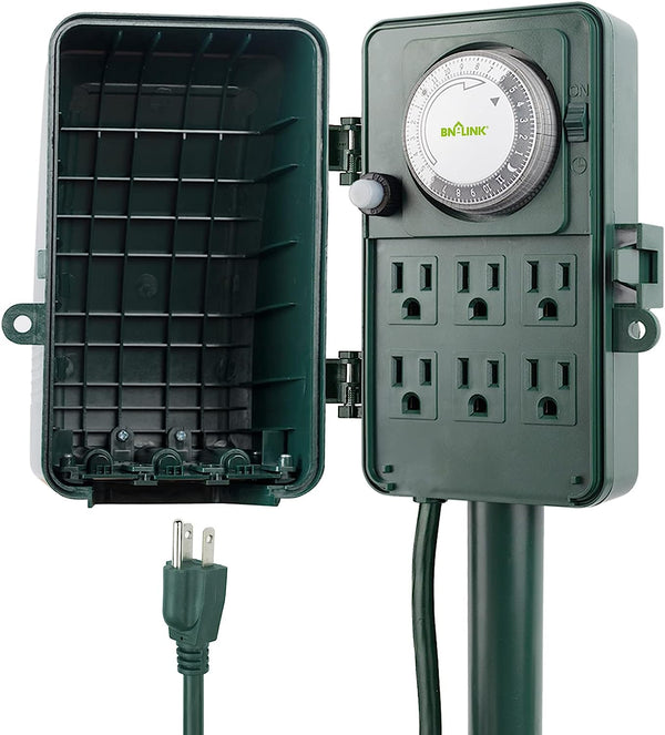 BN-LINK 24 Hour Mechanical Outdoor Multi Socket Timer - Black/Green - Like New