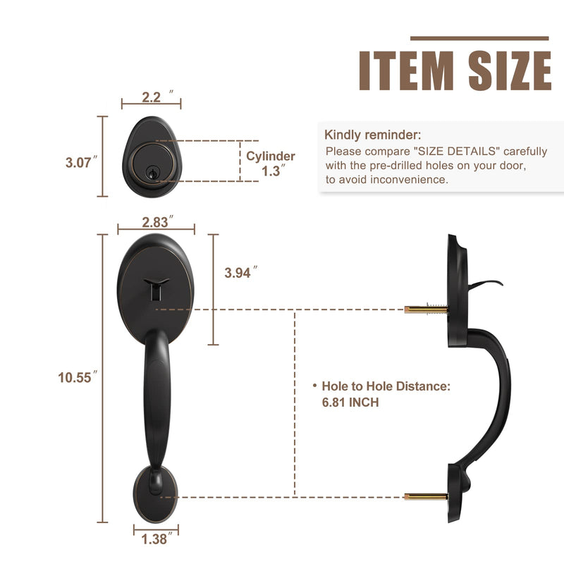 KIAYACI FRONT DOOR LOCK SET A-SJ01075 - OIL RUBBED BRONZE Like New