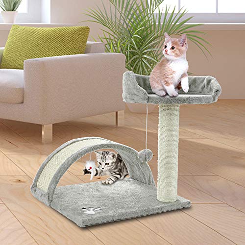 FluffyDream Cat Tree Condo with Scratching Post, Cat Tower Play House Toy - Grey - Like New