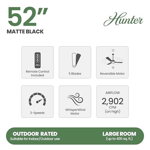 Hunter Fan 52" Ceiling Fan Lights Remote Control Matte Black CC52507 - Like New