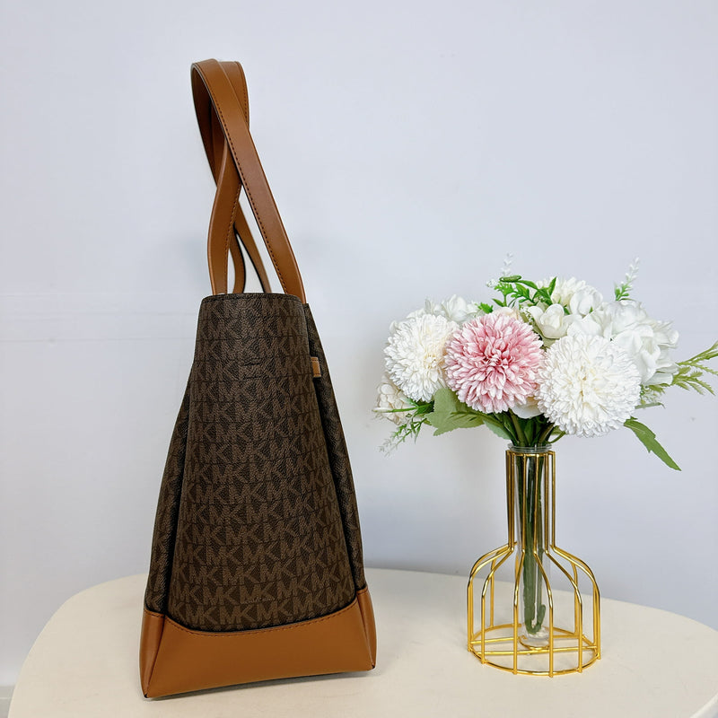 MICHAEL KORS REED LARGE BELTED LOGO TOTE - BROWN - Like New