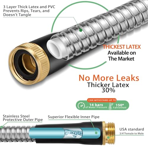 RULOYIU 100 FT STAINLESS STEEL GARDEN HOSE 2025 UPGRADED METAL WATER HOSES - Like New