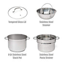 Goodful Stainless Steel Multi-Pot Serves Stock Pot Steamer Strainer Glass Lid 8Q - Brand New