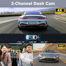 SHRINLUCK 4K+1080P+1080P 5.8GHZ WIFI DASH CAM FRONT REAR INSIDE FREE 64G - BLACK - Like New