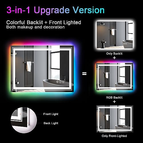 SNOWDOOL LED FOR BATHROOM 40"X36" 8 RGB Backlit +3 Front Lit KM007-RGB1R10091UL - Like New