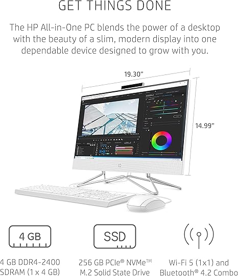 HP 22 All-in-One PC 21.5 Full HD 3150U 4GB 256GB SSD 22-df0022 - Silver Like New