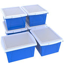 Storex 4 Gallon Storage Bin Lid Plastic Organizer 6 Pack Box (61412U06C) Blue - Brand New