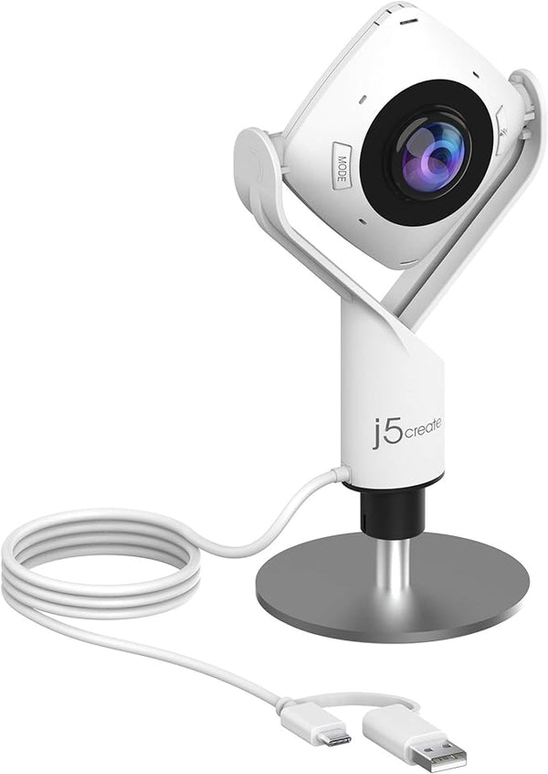 j5create 360 Degree Webcam 1080P HD Video Conference High Fidelity - White Like New