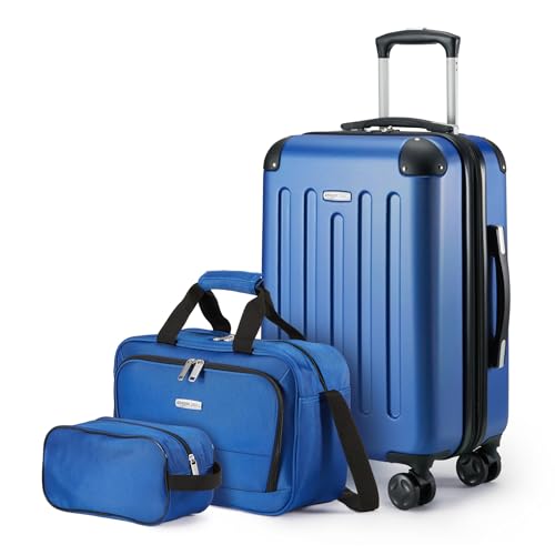 Amazon Basics 3-Piece Luggage Set 22" Expandable Hardside Suitcase - Navy blue - Like New