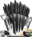 Home Hero - Kitchen Knife Set & Steak Knifes Stainless Steel Black 17Pcs - BLACK - Brand New