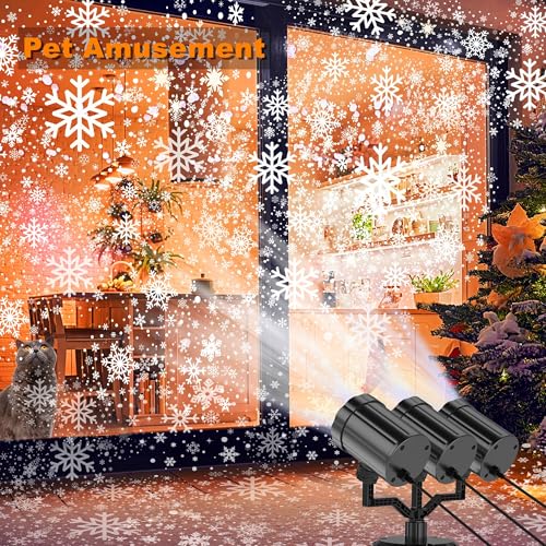 GUSODOR CHRISTMAS PROJECTOR LIGHTS OUTDOOR - UPGRADED 3-HEAD - BLACK - Like New