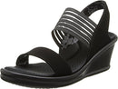 38472W BY SKECHERS CALI WOMEN'S RUMBLERS SCI-FI WEDGE SANDAL, SIZE 8 WIDE, BLACK - Like New