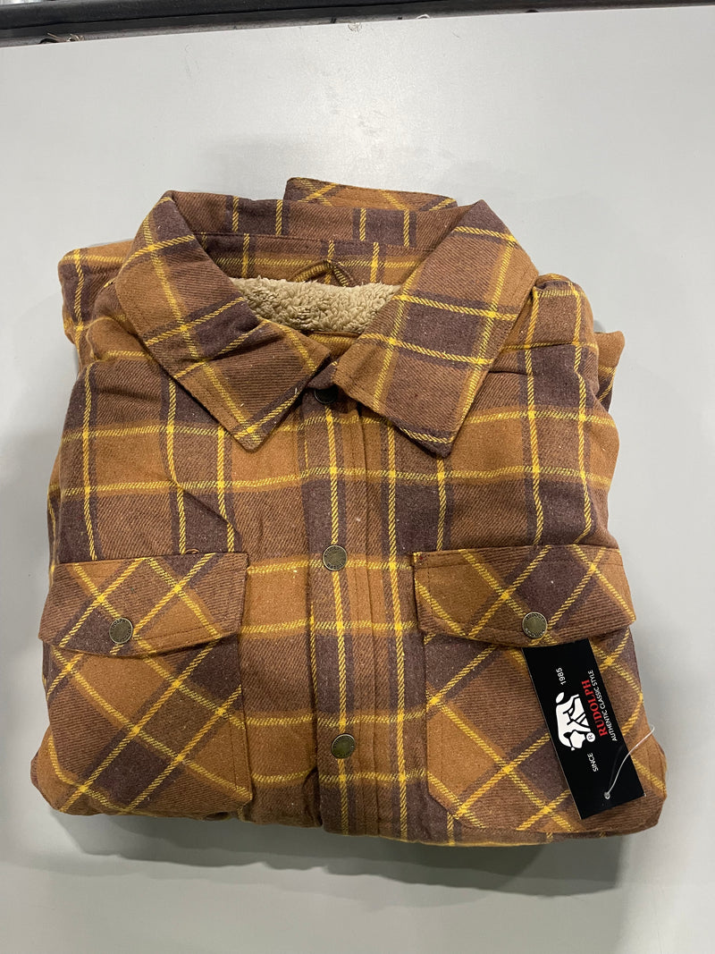 RUDOLPH MEN'S FLANNEL SHERPA-LINED SHIRT JACKET - SIZE: MEN 2XL - MUSTARD - Like New
