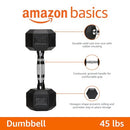 AMAZON BASICS RUBBER HEX DUMBBELL HAND WEIGHT 45 LBS SINGLE - BLACK - Like New