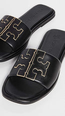 TORY BURCH WOMEN'S DOUBLE T SPORT SLIDES - BLACK/GOLD - SIZE 7 - Like New