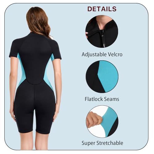 LEMORECN ADULT'S 3MM SHORTY WETSUITS WOMEN'S FRONT ZIP XL LIGHT BLUE - BLUE - Brand New