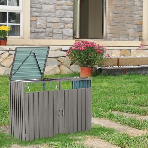 GENERIC OUTDOOR METAL GARBAGE BIN STORAGE SHED - GREY - Like New
