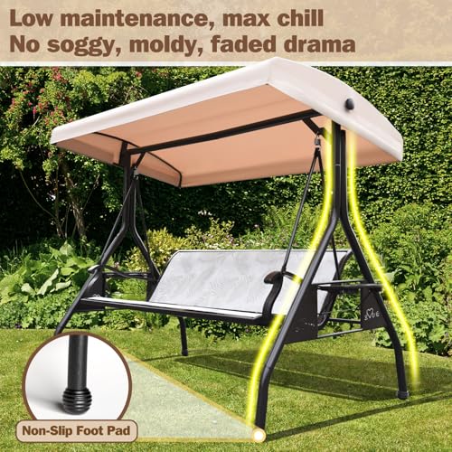 ZZW 3 PERSON PATIO SWING OUTDOOR ADULTS ADJUSTABLE CANOPY 800 LBS - OFF-WHITE - Like New
