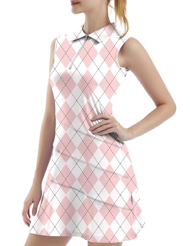 FKEEP WOMEN TENNIS GOLF DRESSES SHORTS V-NECK ACTIVEWEAR PINK CHECKERBOARD S - Brand New