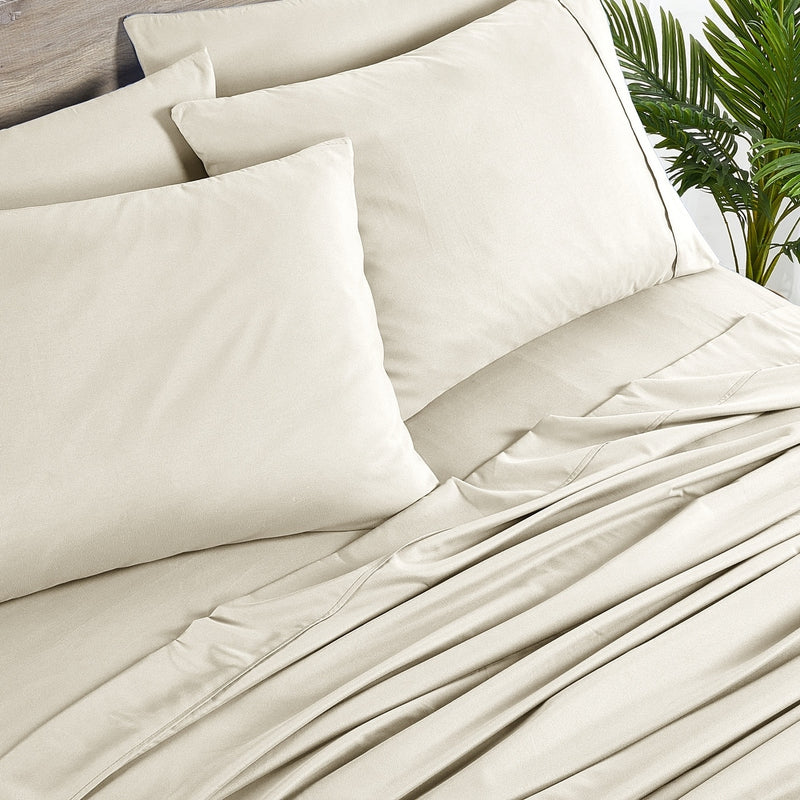 BIBB HOME 2000 COUNT 6-PIECE RAYON FROM BAMBOO SHEET SET - KING - CREAM - Like New