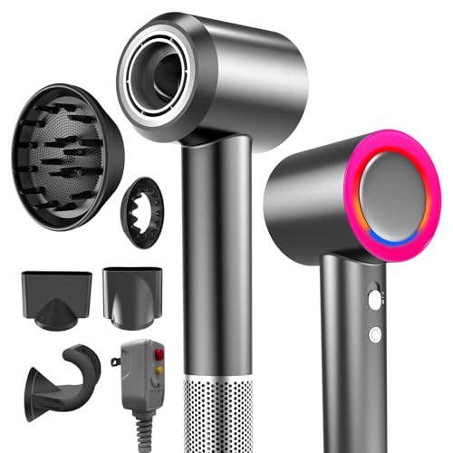 USKOWO HAIR DRYER 1800W BLOW DRYER 160,000 RPM HIGH-SPEED MOTOR - SILVER/GREY - Like New