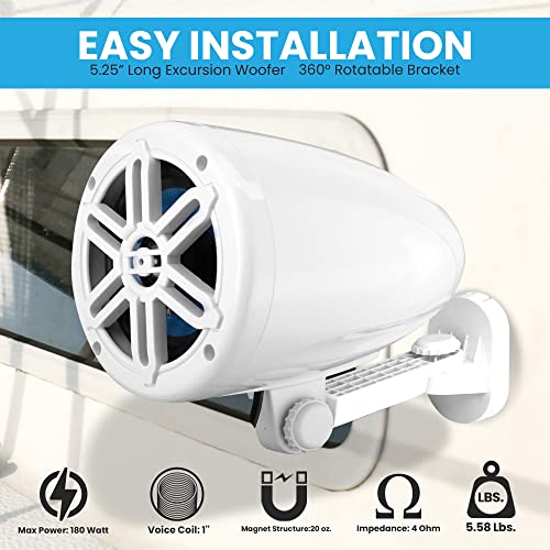 PYLEUSA 5.25” WATERPROOF OFF-ROAD SPEAKERS - 180W 2-WAY MARINE WOOFER - WHITE - Like New