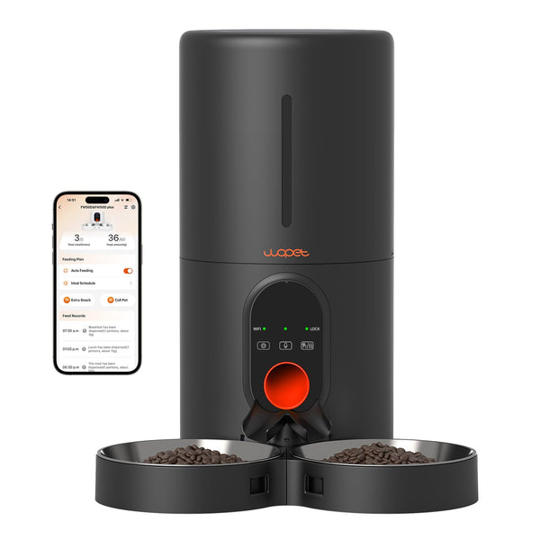 WOPET AUTOMATIC CAT FEEDER, WIFI SLOW PET FOOD DISPENSER, 10 MEAL, BLACK - Like New