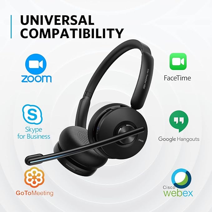 Anker PowerConf H500 Charging Stand Dual-Ear Headset Microphone A3511012 - Black - Like New