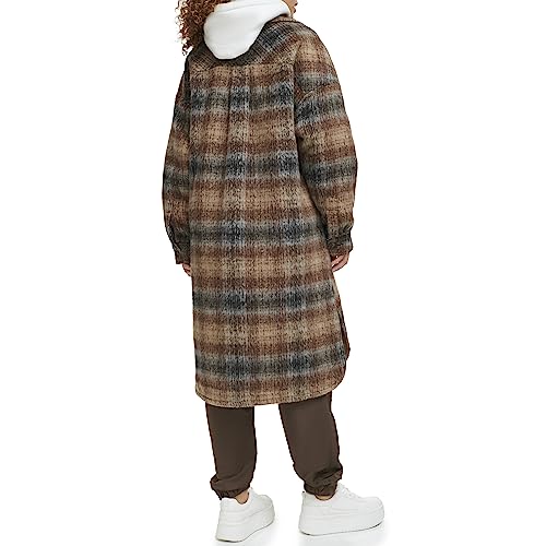LEVI'S WOMEN LONG PLAID FLANNEL SHIRT JACKET BROWN PLAID SIZE S - Brand New