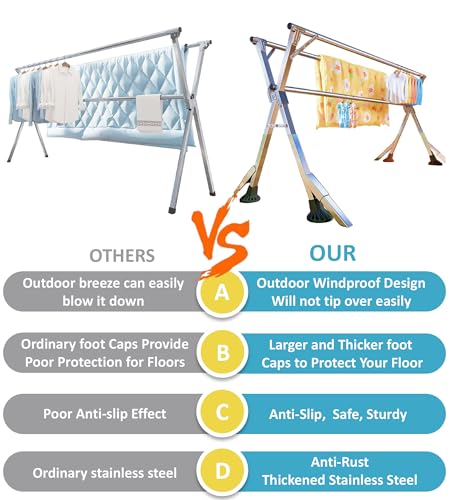 ANJIYP 95 INCHES CLOTHES DRYING RACK WINDPROOF - SILVER - Like New