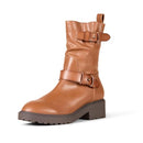 Amazon Essentials Women's Mid Calf Cropped Biker Boot, Faux Leather, Tan, 10.5 - Brand New