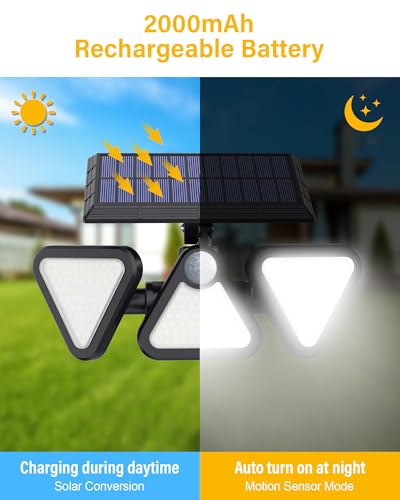 ZOOKKI SOLAR LIGHTS OUTDOOR WATERPROOF, 180 LED 3 HEADS 2 PACK - BLACK - Like New