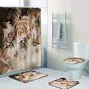 4 Piece Shower Curtain Bathroom Sets Warm Yellow Flower Butterflies Bath Decor - Brand New