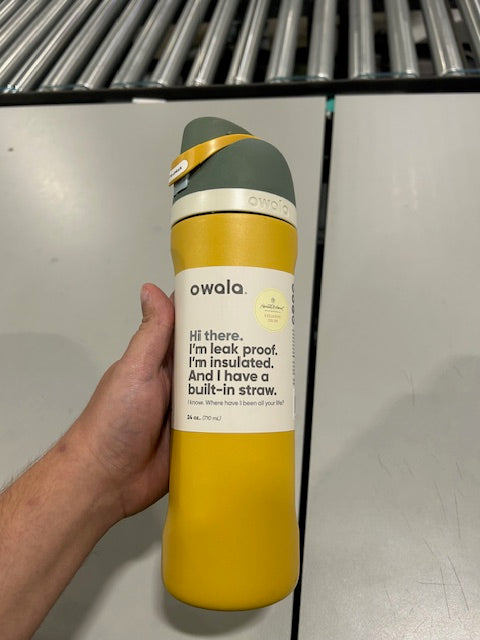 OWALA 24OZ STAINLESS STEEL FREE SIP WATTER BOTTLE YELLOW - YELLOW/FIRST PLACE - Like New