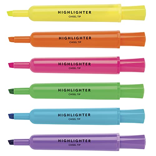 OFFICE DEPOT CHISEL-TIP HIGHLIGHTER ASSORTED FLUORESCENTS 12PK 128-853 - Brand New