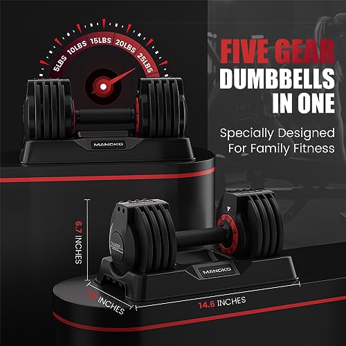 MANGKO ADJUSTABLE DUMBBELL 25LB SINGLE WEIGHT 5 IN 1 METAL HANDLE - BLACK - Like New