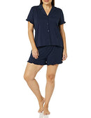 AMAZON ESSENTIALS WOMEN'S COTTON MODAL PIPED NOTCH COLLAR PAJAMA SET - NAVY - L - Brand New