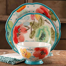THE PIONEER WOMAN VINTAGE BLOOM 12-PIECE DINNERWARE SET, TURQUOISE - Like New