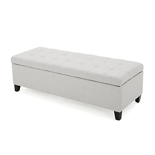 CHRISTOPHER KNIGHT HOME MISSION FABRIC STORAGE OTTOMAN, LIGHT GRAY - Like New