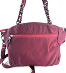 TRAVELON SATEEN NYLON MEDIUM CROSSBODY BAG WITH CHAIN HANDLES AND STRAP - MAROON - Like New