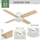 HUNTER FAN 59248 DEMPSEY CEILING FAN REMOTE CONTROL 52" - FRESH WHITE FINISH - Like New