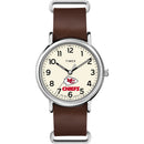 TIMEX MEN'S NFL WEEKENDER 40MM QUARTZ WATCH WITH LEATHER STRAP -WHITE/RED/BROWN - Brand New