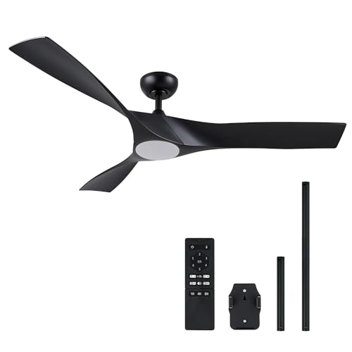 VONLUCE Ceiling Fan Light Remote Control 52 Inch Modern 3 Blades - BLACK - Like New
