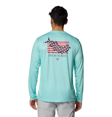 COLUMBIA MEN'S TERMINAL TACKLE PFG FINS & STRIPES LONG SLEEVE GULF/BLACK S - Brand New
