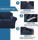 H.VERSAILTEX MODERN VELVET PLUSH 4 HIGH STRETCH SOFA SLIPCOVER FURNITURE NAVY - Like New