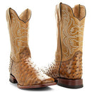 Soto Boots Men's Ostrich Print Square Toe Cowboy Boots H8001 Tan 11.5 - Brand New