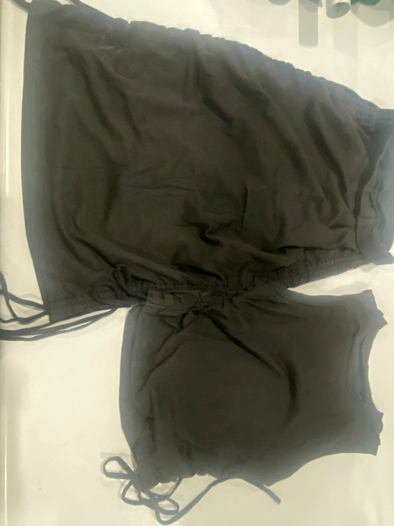 MILUMIA WOMEN DRAWSTRING SIDE CROP TANK TOP,BODYCON MINI SKIRT SET - S - BLACK - Like New