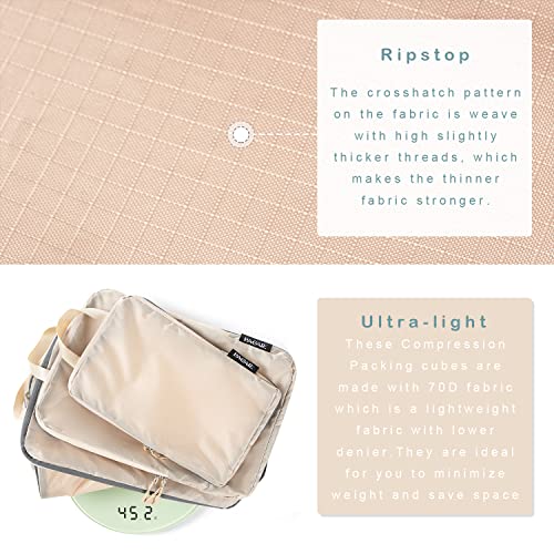 BAGAIL 6 SET ULTRALIGHT COMPRESSION PACKING CUBES - BEIGE - Like New